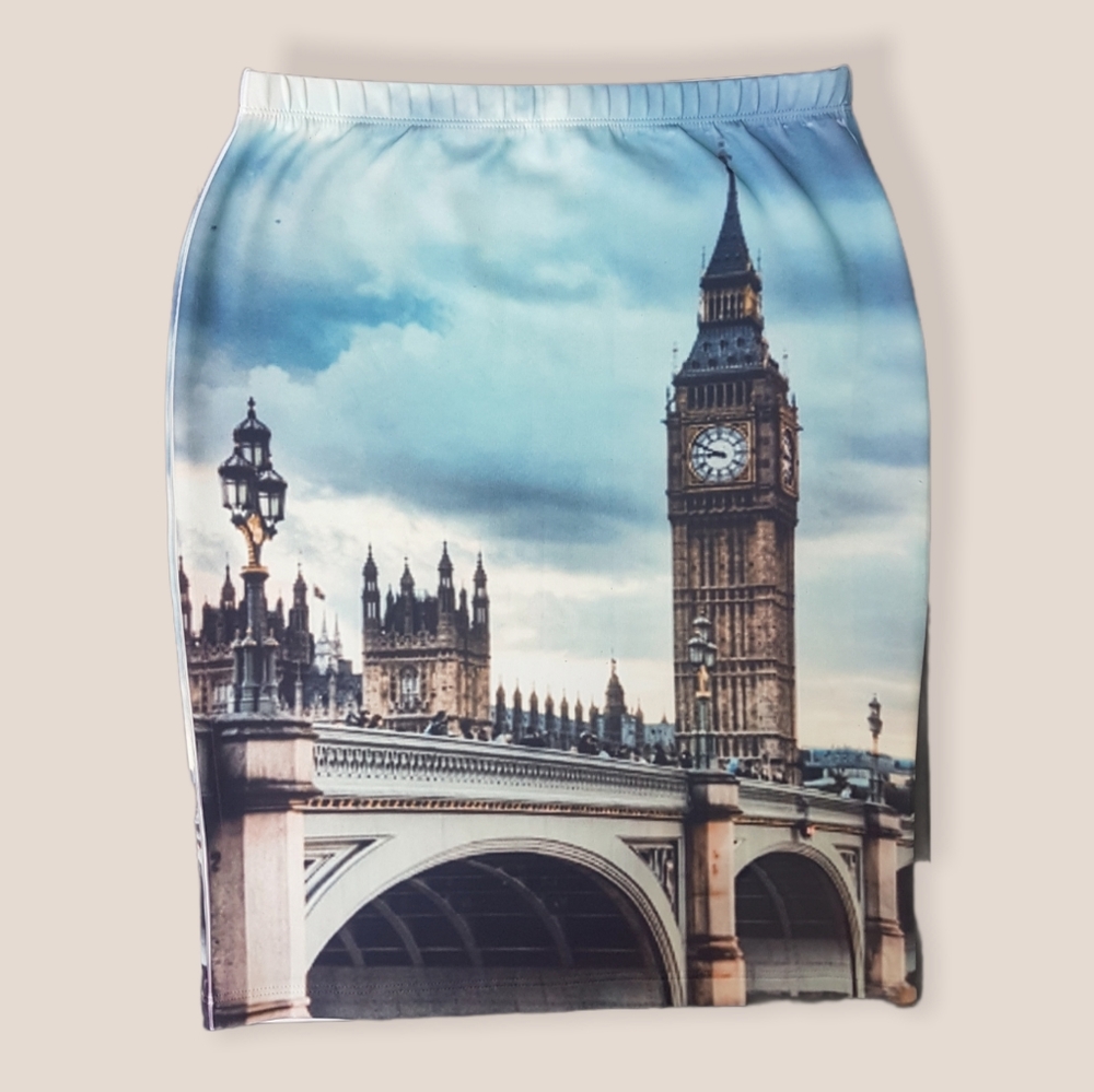 Big Ben London Graphic Bodycon Pencil Skirt
